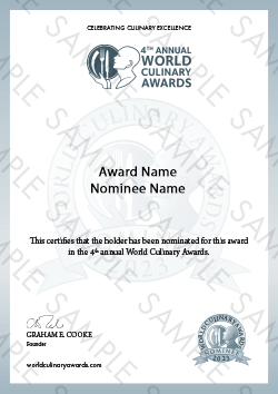 World Culinary Awards certificate sample
